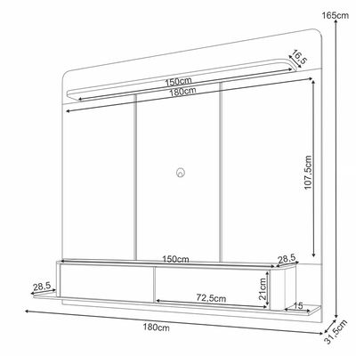 Painel Para TV 70 Pol Bancada Suspensa Orgânica Cheri B01 Off White Cinamomo - Lyam Decor