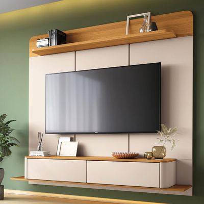 Painel Para TV 70 Pol Bancada Suspensa Orgânica Cheri B01 Off White Cinamomo - Lyam Decor