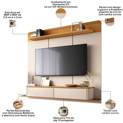Painel Para TV 70 Pol Bancada Suspensa Orgânica Cheri B01 Off White Cinamomo - Lyam Decor