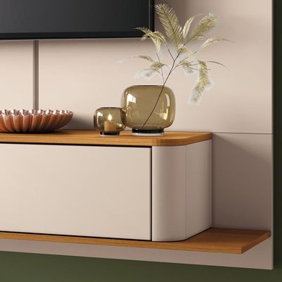 Painel Para TV 70 Pol Bancada Suspensa Orgânica Cheri B01 Off White Cinamomo - Lyam Decor