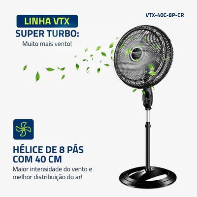 Ventilador De Coluna Mondial 40cm Super Turbo Tech VTX-40C-8P-CR Preto Prata 220V