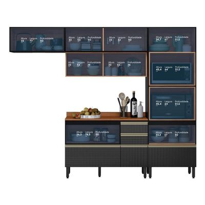 Cozinha Modulada Proença 4 Peças Com Torre Quente 2 Fornos Nogueira Touch-carbono Prime Tx - Demartêz
