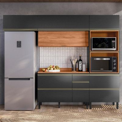 Cozinha Modulada Proença 4 Peças Com Torre Quente 2 Fornos Nogueira Touch-carbono Prime Tx - Demartêz