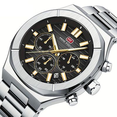 Relógio De Quartzo Multifuncional Para Homens Com Pulseira Em Aço Inoxidável Aço Preto
