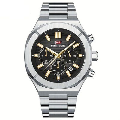 Relógio De Quartzo Multifuncional Para Homens Com Pulseira Em Aço Inoxidável Aço Preto