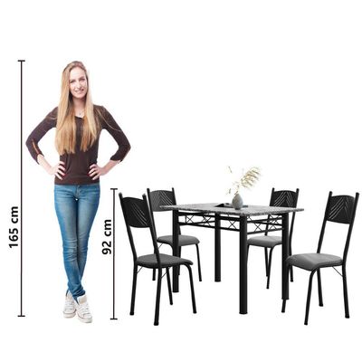 Conjunto De Mesa Sala De Jantar Sara Com 4 Cadeiras Tubular Granito 1,20m Artefamol Preto/platina