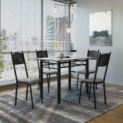 Conjunto De Mesa Sala De Jantar Sara Com 4 Cadeiras Tubular Granito 1,20m Artefamol Preto/platina