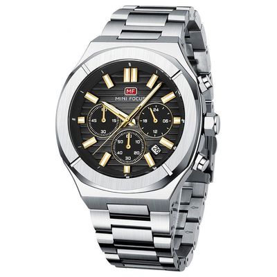 Relógio De Quartzo Multifuncional Para Homens Com Pulseira Em Aço Inoxidável Aço Preto