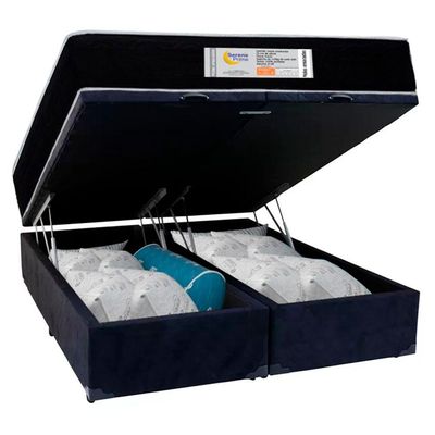 Cama Box Baú Queen Bipartido Suede + Colchão Molas Ensacadas Sereneprime Sonnolux 158x198x69 Preto