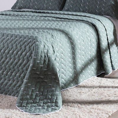 Cobre Leito Bordado 400 Fios Heitor Casal King 100% Poliéster - Verde Militar