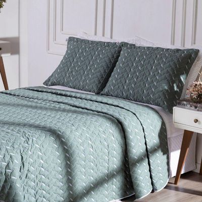 Cobre Leito Bordado 400 Fios Heitor Casal King 100% Poliéster - Verde Militar