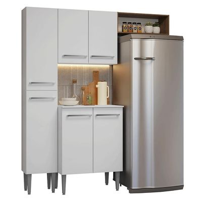 Armário De Cozinha Compacta 156 Cm Emilly Madesa 03 Branco/rustic