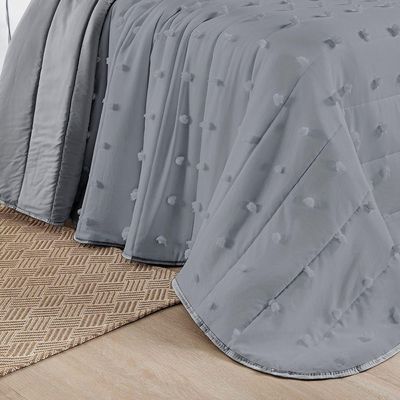 Cobre Leito Colcha Queen Pompom 3 Peças Cinza - 100% Poliéster