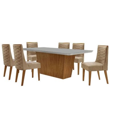 Mesa Para Sala De Jantar Aida Com 6 Cadeiras Safira Moderna Turim 07/off White/imbuia