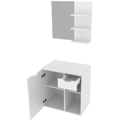Kit Gabinete E Espelheira De Banheiro 60 Cm Cuba Romana Branco