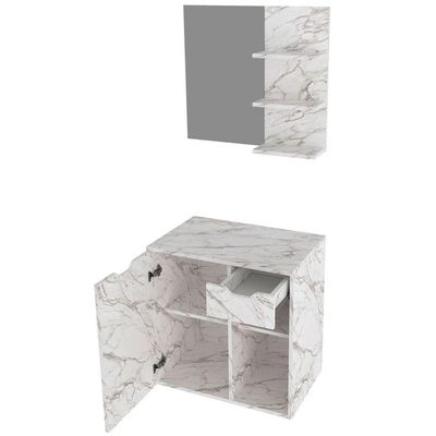 Kit Gabinete E Espelheira De Banheiro 60 Cm Cuba Romana Mármore Branco