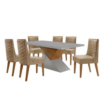 Mesa Sala De Jantar Aster 180cm E 6 Cadeiras Safira Moderna Turim/grafite/imbuia Ripado