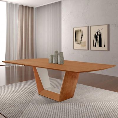 Mesa Para Sala De Jantar Rubi 220cm Moderna Mobília Cinamomo Com Off White/cinamomo Imbuia