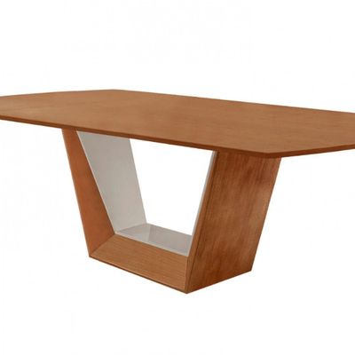 Mesa Para Sala De Jantar Rubi 220cm Moderna Mobília Cinamomo Com Off White/cinamomo Imbuia