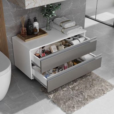 Gabinete Banheiro Rodinhas Joia 80cm 02 Gavetas Branco Cinza