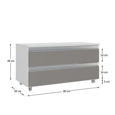 Gabinete Banheiro Rodinhas Joia 80cm 02 Gavetas Branco Cinza