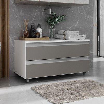 Gabinete Banheiro Rodinhas Joia 80cm 02 Gavetas Branco Cinza