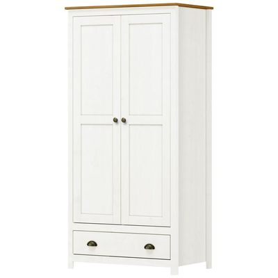 Guarda Roupa Solteiro 2 Portas 1 Gaveta Madeira Maciça Mazzaro F06 Branco Freijó - Lyam Decor