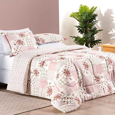 Kit Edredom Dupla Face 2,80m  x 2,40m Bouti 03 Peças - Rosa Matura