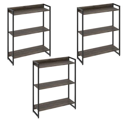 Kit 3 Estantes Multiuso Industrial 3 Prateleiras Areta 104x80cm C01 Carvalho Dark - Lyam Decor