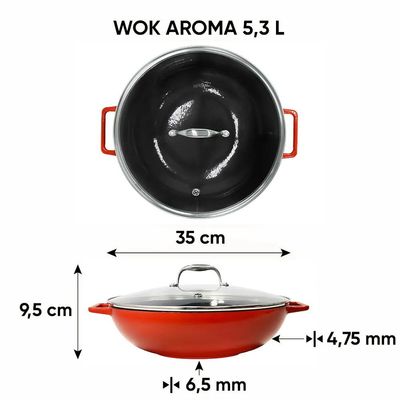Panela Wok de Ferro Fundido Esmaltado Oxford Aroma Vermelha 35cm para Indução