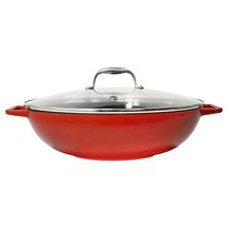 Panela Wok de Ferro Fundido Esmaltado Oxford Aroma Vermelha 35cm para Indução