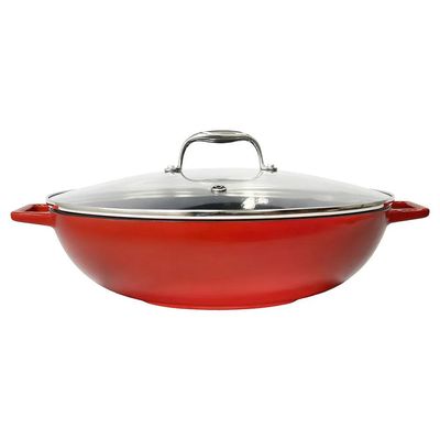 Panela Wok de Ferro Fundido Esmaltado Oxford Aroma Vermelha 35cm para Indução