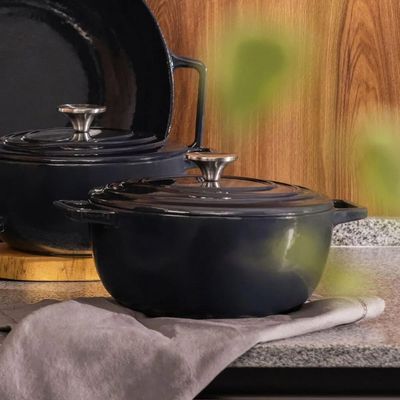Caçarola de Ferro Fundido Esmaltado Oxford Aroma Cinza 24cm Para Fogão Indução