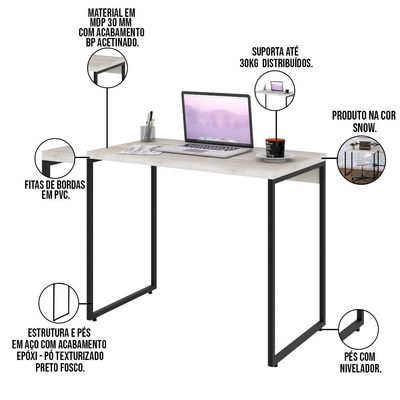 Kit 02 Mesas Para Escritório e Home Office Industrial Aspen 90 cm C01 Snow - Lyam Decor