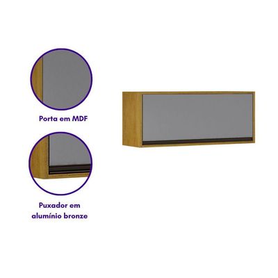 Armário De Cozinha Nala Aéreo Geladeira 1 Porta Mobilihouse Cinamomo/cinza Acetinado
