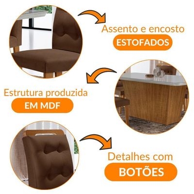 Mesa Aida 180cm Com 6 Cadeiras Carol Moderna Mobília Veludo Marrom/off White/imbuia