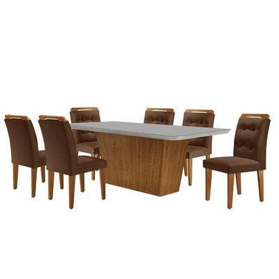 Mesa Aida 180cm Com 6 Cadeiras Carol Moderna Mobília Veludo Marrom/off White/imbuia