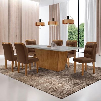 Mesa Aida 180cm Com 6 Cadeiras Carol Moderna Mobília Veludo Marrom/off White/imbuia