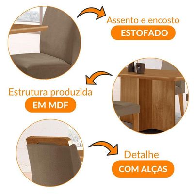 Mesa Olimpia 120 Mdf Canto Copo E Com 4 Cadeiras Athenas Veludo Capuccino Naturalle