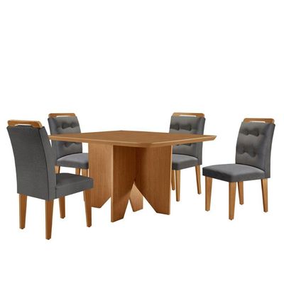 Mesa Evora 90 Mdf Com 4 Cadeiras Carol Linho Grafite Naturalle