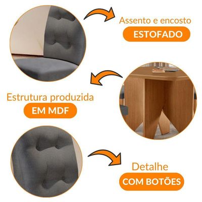 Mesa Evora 90 Mdf Com 4 Cadeiras Carol Linho Grafite Naturalle