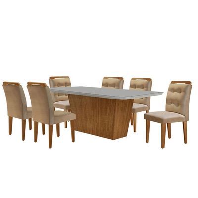 Mesa Aida 180cm Com 6 Cadeiras Carol Moderna Mobília Turim 07/off White/imbuia