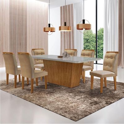 Mesa Aida 180cm Com 6 Cadeiras Carol Moderna Mobília Turim 07/off White/imbuia
