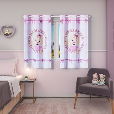 Cortina Kids Infantil Varão Tecido Oxford 2,00m X 1,30m - Ursinha Rosa