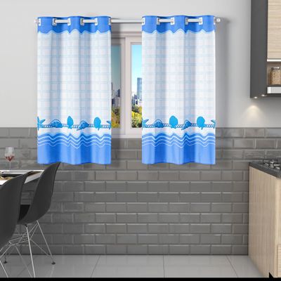 Cortina Gourmet Varão Cozinha Tecido Oxford 2,00m X 1,30m - Conchas Praia Azul
