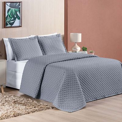 Kit Cobre Leito Vênus Casal Dupla Face Micropercal 200 Fios Liso 3 Peças - Cinza