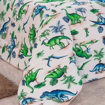 Edredom Diverkids Solteiro Infantil Malha Estampada 1 Peça - Dinossauro Verde