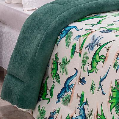 Edredom Diverkids Solteiro Infantil Malha Estampada 1 Peça - Dinossauro Verde