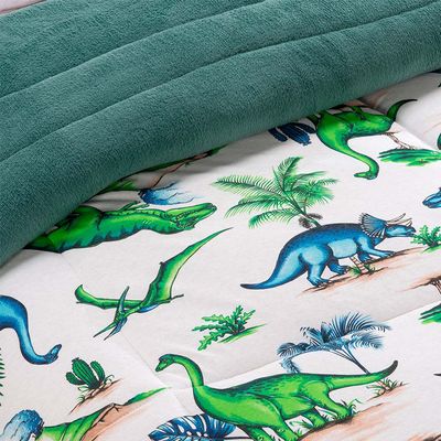 Edredom Diverkids Solteiro Infantil Malha Estampada 1 Peça - Dinossauro Verde