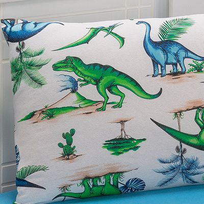 Jogo Cama Lençol Diverkids Solteiro Infantil Malha Soft 100% Algodão 3 Peças - Dinossauro Verde Azul